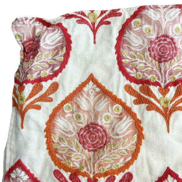 Pottery‎ Barn Embroidered Sham 24" Pillow Case Boho Indian Coral Floral Paisley - Picture 3 of 9